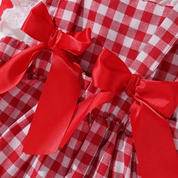 Girls Red Plaid Sleeveless Ruffle Dress - Picture 3 of 6